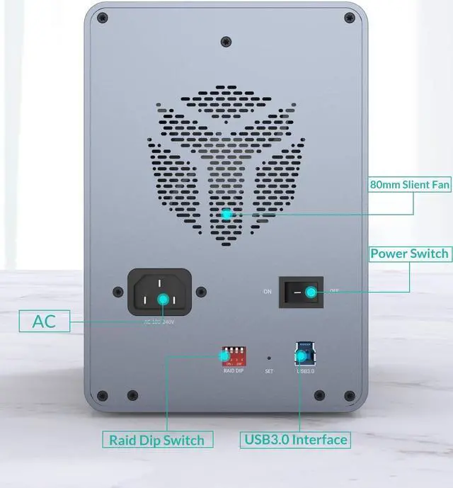 Alt view image 3 of 7 - 5 Bay RAID External Hard Drive Enclosure 2.5" 3.5" USB3.0 to SATA HDD SSD Enclosure,Support 90TB & RAID 0/1/5/10/JBOD RAID Mode Hard Drive RAID Storage for NAS Expansion