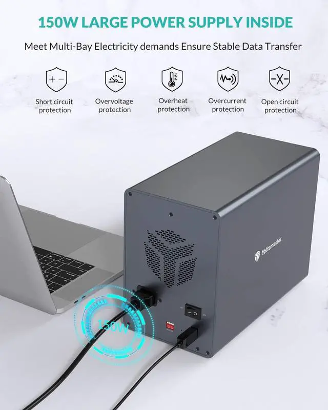 Alt view image 4 of 7 - 5 Bay RAID External Hard Drive Enclosure 2.5" 3.5" USB3.0 to SATA HDD SSD Enclosure,Support 90TB & RAID 0/1/5/10/JBOD RAID Mode Hard Drive RAID Storage for NAS Expansion