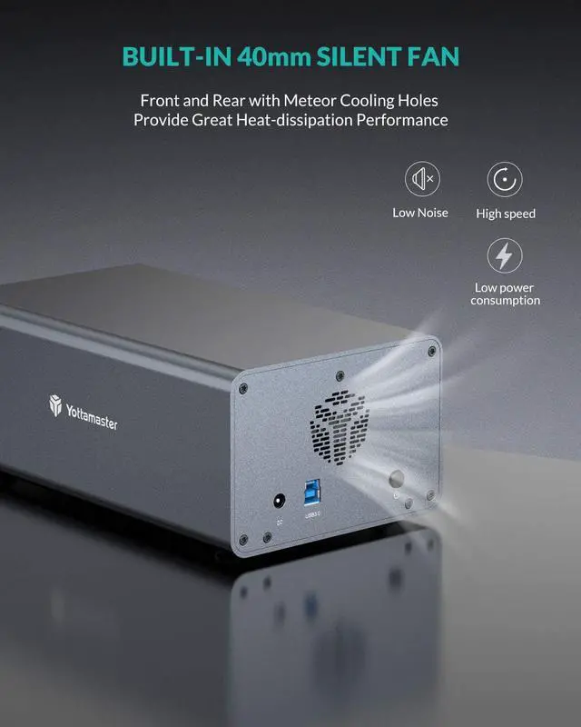 Alt view image 4 of 7 - Dual Bay Hard Drive Enclosure,Aluminum USB3.0 2 Bay HDD Enclosure for 2.5"/3.5" SATA HDD/SSD Support 2 x 16 TB-40mm Silent Fan, SATA 3.0 6Gbps