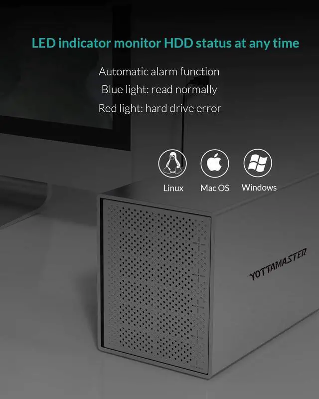 Alt view image 6 of 6 - Aluminum Alloy 5 Bay 2.5/3.5 inch USB3.1 Type C External Hard Drive Enclosure SATAIII Support 5 x 16TB & UASP,Mac Style Designed for Personal Storage at Home&Office
