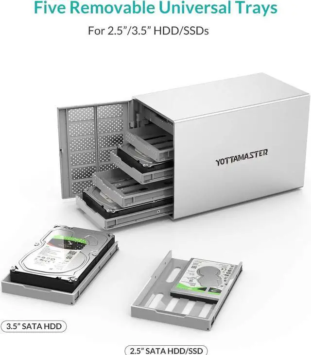 Alt view image 2 of 6 - Aluminum Alloy 5 Bay 2.5/3.5 inch USB3.1 Type C External Hard Drive Enclosure SATAIII Support 5 x 16TB & UASP,Mac Style Designed for Personal Storage at Home&Office