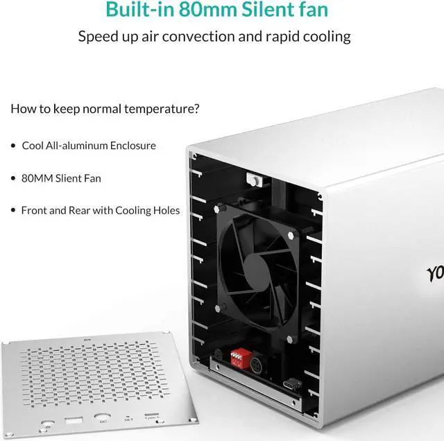 Alt view image 4 of 6 - Aluminum Alloy 5 Bay 2.5/3.5 inch USB3.1 Type C External Hard Drive Enclosure SATAIII Support 5 x 16TB & UASP,Mac Style Designed for Personal Storage at Home&Office