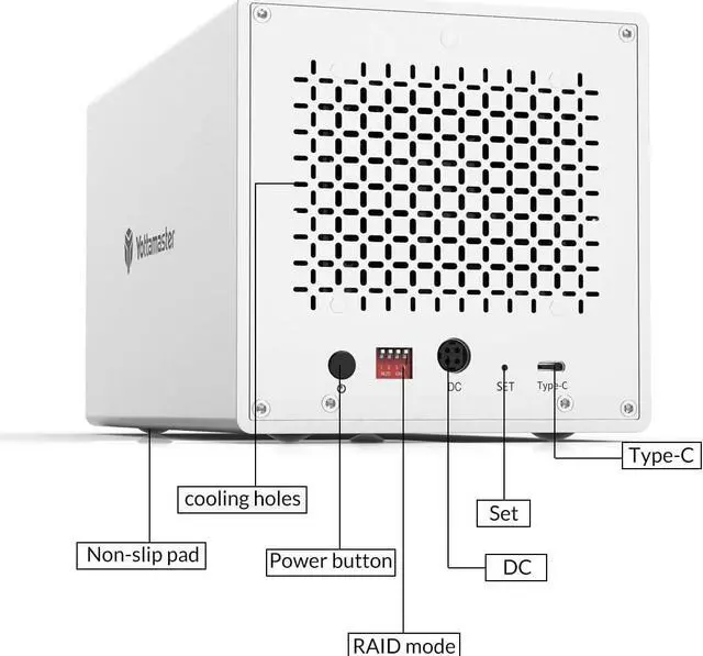 Alt view image 5 of 7 - 4 Bay USB-C RAID Enclosure,Aluminum 4 Bay 2.5"/3.5" External Hard Drive Enclosure Support RAID 0/1 / 3/5/10/JBOD/Clear,Mac Style Designed for Personal Storage at Home&Office
