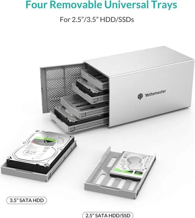 Alt view image 2 of 6 - Aluminum Alloy 4 Bay 2.5/3.5 Inch Type C External Hard Drive Enclosure USB3.1 Gen1,Mac Style Designed for Personal Storage at Home&Office