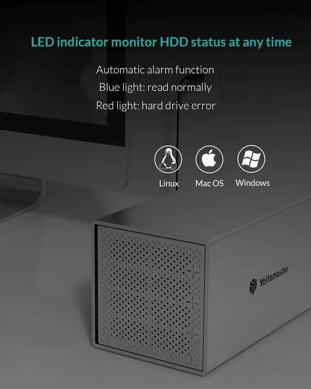 Alt view image 6 of 6 - Aluminum Alloy 4 Bay 2.5/3.5 Inch Type C External Hard Drive Enclosure USB3.1 Gen1,Mac Style Designed for Personal Storage at Home&Office