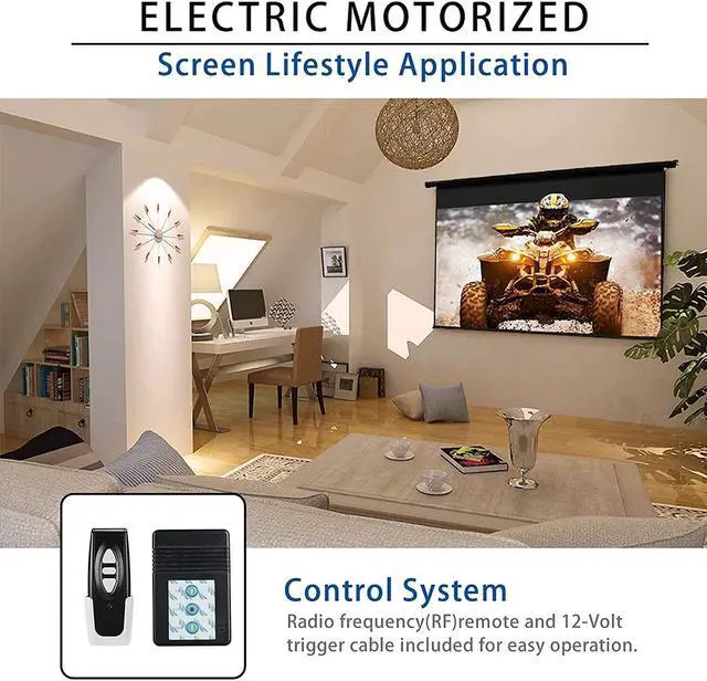 Alt view image 3 of 7 - 120" Motorized Projector Screen Electric Diagonal Automatic Projection 4:3 HD Movies Screen for Home Theater Presentation Education Outdoor Indoor W/Remote Control and Wall/Ceiling Mount (Black)