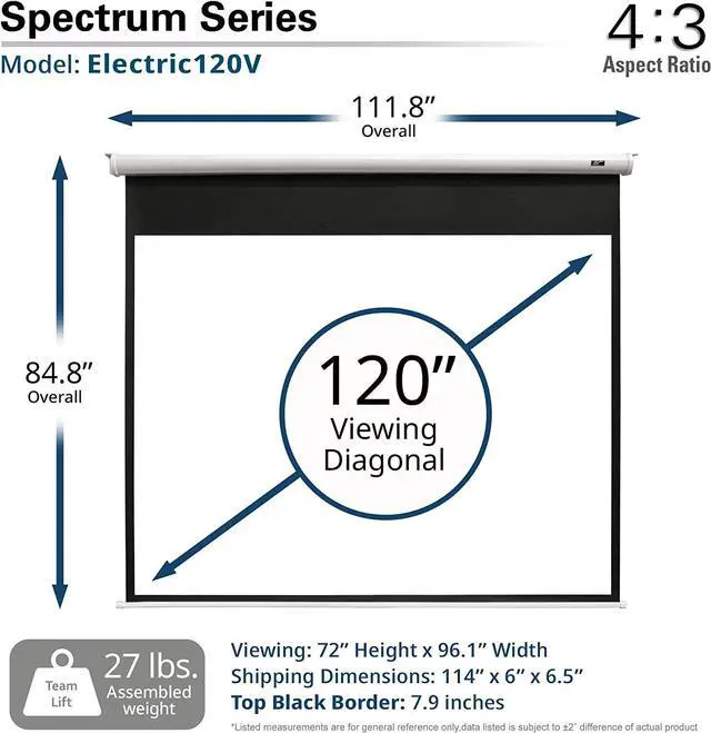 Alt view image 7 of 7 - Elite Screens Spectrum 120-INCH diag. 4:3, Electric Motorized Projector Screen with Multi Aspect Ratio Function for Home Theater 8K/4K Ultra HD Ready Projection