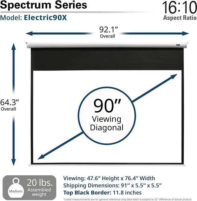 Alt view image 7 of 7 - Elite Screens 90" Spectrum Electric Motorized Projector Screen with Multi Aspect Ratio Function Diag 16:10 & 87-inch Diag 16:9, Home Theater 8K/4K Ultra HD Ready Projection