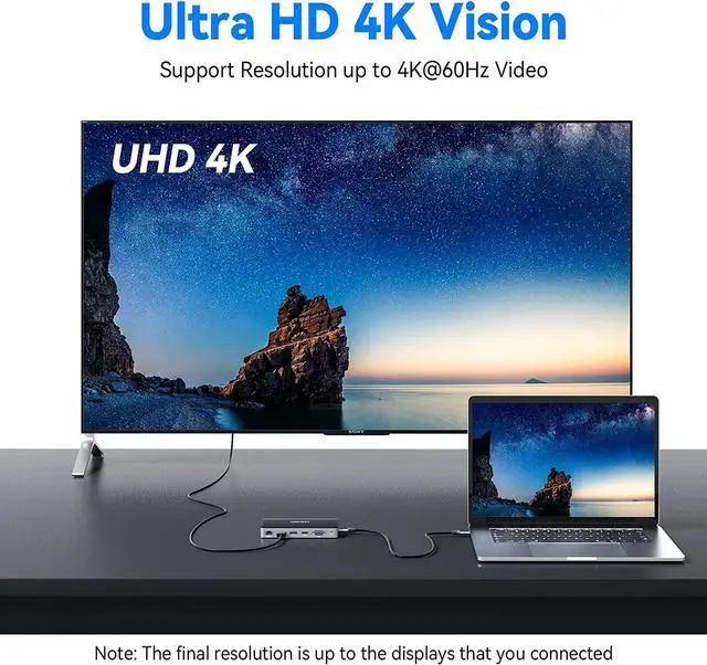 Alt view image 5 of 7 - USB C Laptop Docking Station, 15 in 1 Triple Display Multiport Adapter with 3 Monitors Dock Compatible for Dell/Surface/HP/Lenovo Laptops (Dual DP, HDMI, VGA, USB Ports, RJ45, SD/TF, Mic/Audio, PD)