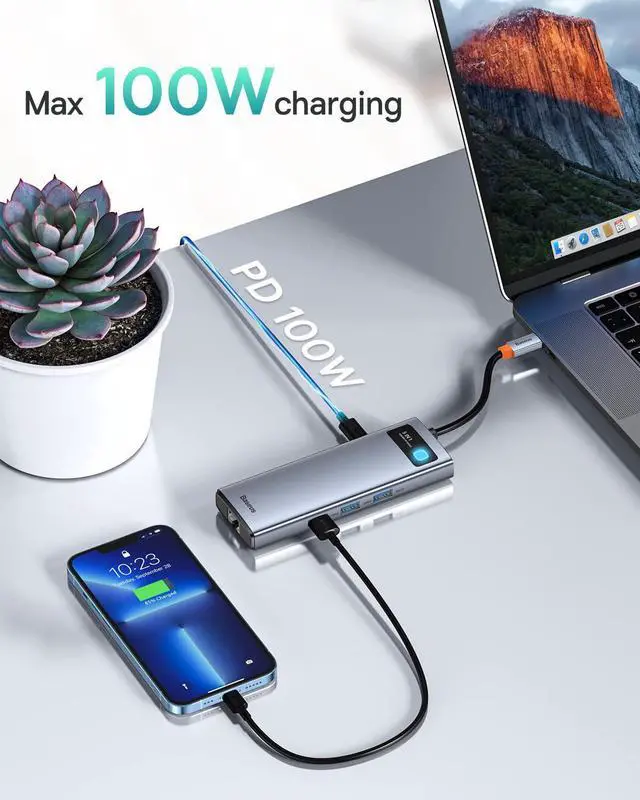 Alt view image 5 of 6 - Laptop Docking Station Dual Monitor, 9 in 1 USB C Hub with 1000Mbps LAN, 2 HDMI 4K, 100W PD, SD/TF Card Reader, 3 USB, Light Indicator, USB C Dock for MacBook/Dell/HP/Surface/Lenovo