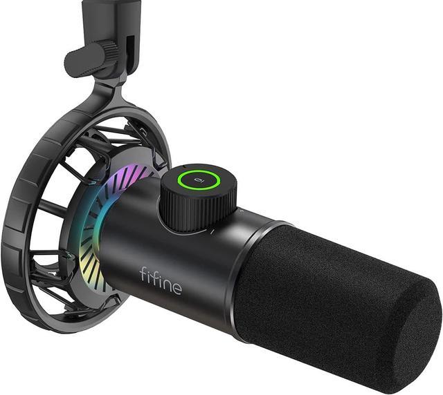 USB Gaming Microphone, FIFINE RGB Dynamic Mic for PC, with Tap-to