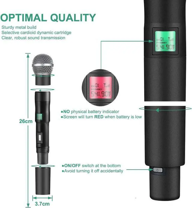 Alt view image 3 of 5 - Wireless Microphone System, Phenyx Pro 8-Channel UHF Cordless Mic with Metal Handheld Wireless Mics, Fixed Frequency Dynamic Microphone for Karaoke,Church,Singing,DJ,260ft Operation