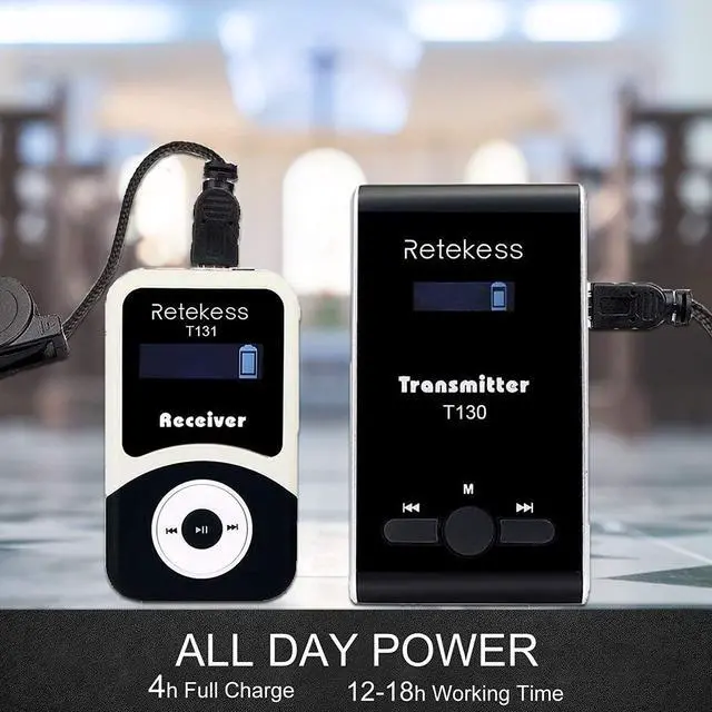 Alt view image 4 of 7 - Case of 1 Transmitter 15 Receivers, Retekess T130, Wireless Tour Guide System Headsets, 99 Channels, Church Translation System for Training, Teaching, Factory, Museum, Social Distancing