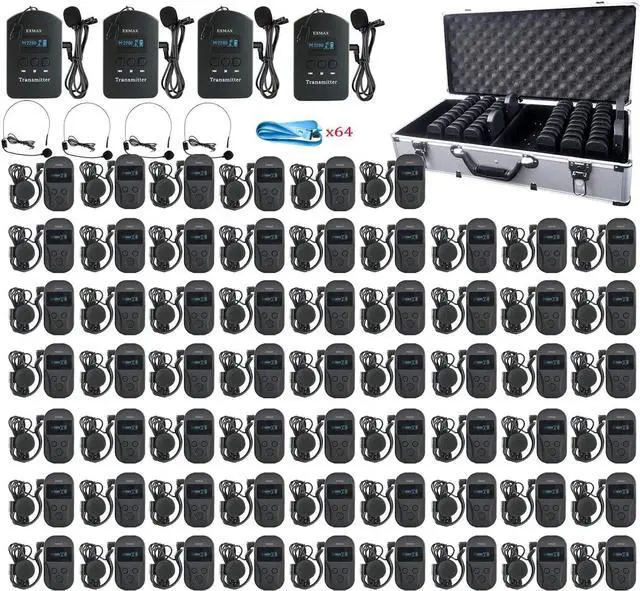 Main image of 2.4G Wireless Tour Guide Monitoring Voice Audio Transmission System + Aluminium Alloy Charge Case for Training Teaching Conference Tourism Museums - 4 Transmitters & 60 Receivers