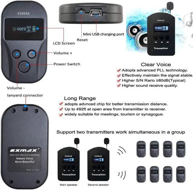 Alt view image 6 of 7 - 2.4G Wireless Tour Guide Monitoring Voice Audio Transmission System + Aluminium Alloy Charge Case for Training Teaching Conference Tourism Museums - 4 Transmitters & 60 Receivers