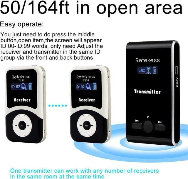Alt view image 5 of 7 - Case of 1 transimitter and 15 Receiver 1 Charging Case,Retekess T130, 99 Channel,Wireless Tour Guide System,Church Translation System,Assistive Listening Devices for Curch,School,Factory