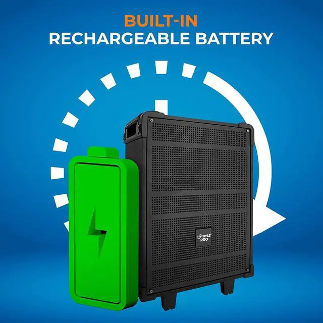 Alt view image 4 of 7 - 8'' Portable Wireless Bluetooth Speaker System - Built-in Rechargeable Battery, Wireless Microphone, USB/Micro SD/FM - 350 Watt - FM Radio with Digital LED Display