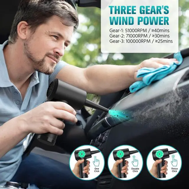 Alt view image 2 of 6 - Compressed-air-Duster-100000RPM-Keyboard-Cleaner - Good Replace Compressed air can - Reusable no Canned air Duster - car Duster - pc Duster Electric air Duster - Compressed air for Computer 7600mAh