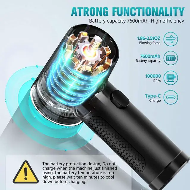 Alt view image 5 of 6 - Compressed-air-Duster-100000RPM-Keyboard-Cleaner - Good Replace Compressed air can - Reusable no Canned air Duster - car Duster - pc Duster Electric air Duster - Compressed air for Computer 7600mAh