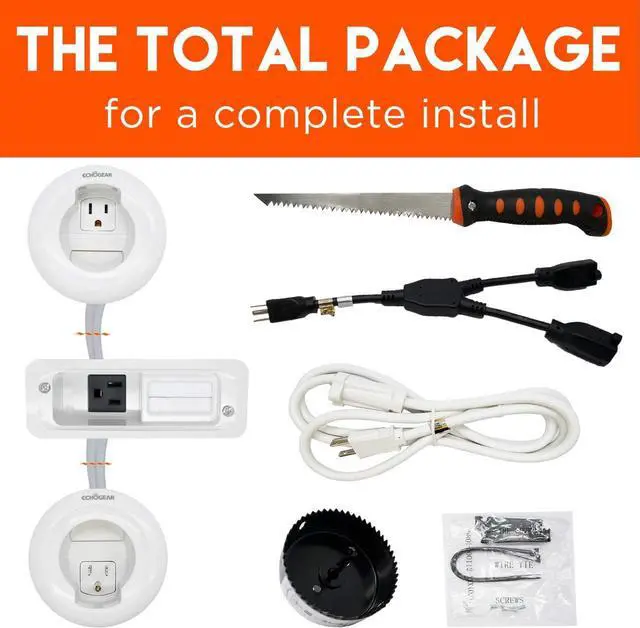 Alt view image 7 of 7 - ECHOGEAR TV & Soundbar Cable Concealer & Power Kit - Power Your Devices & Hide All TV Cables Behind The Wall - Includes Circle Saw Drill Attachment & Drywall Hand Saw