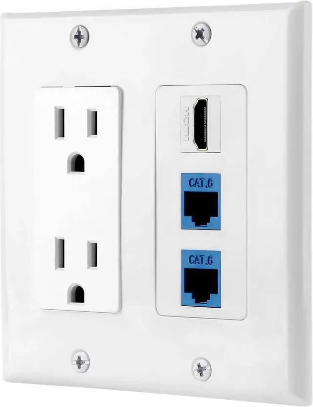 Main image of IBL-15A Power Outlet, 1 Port HDMI, 2 Port Cat6 Ethernet - Wall Plate in White