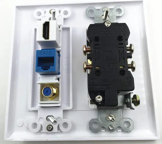 Alt view image 2 of 2 - IBL-15A Power Outlet, 1 Port HDMI, 1 Cat6 Ethernet, 1 Coax Cable TV Wall Plate in White