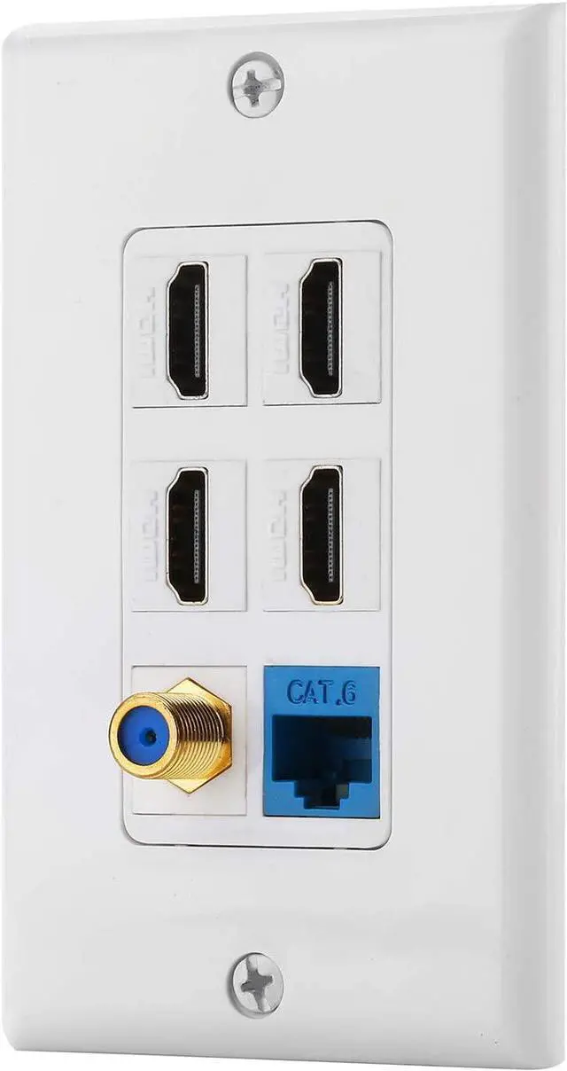 Main image of IBL-6 Port Wall Plate with 1 Port Cat6+ 4 Port HDMI +1 Port Gold-Plated F Type coaxial Cable TV Keystone Female to Female Jack in White