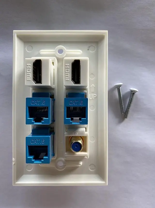 Alt view image 2 of 2 - IBL-6 Port Wall Plate 3 Port Cat6+ 2 Port HDMI +1 Port Gold-Plated F Type coaxial Cable TV Keystone Female to Female Jack in White