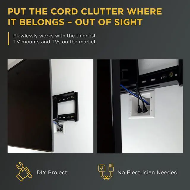Alt view image 2 of 7 - Electronics In Wall Cable Management Kit With Duplex Power Outlet - Behind Wall TV Wire Kit Low Voltage In Wall Cord Concealer For Sleek TV Setup - Easy DIY without Electrician