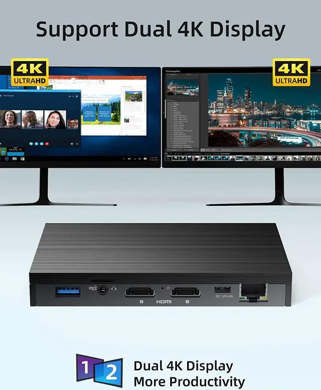 Alt view image 7 of 7 - Mini PC Fanless Quieter2Q Windows 11 Pro Celeron J4125 8GB/256GB Small Desktop Computer Micro PC Support M.2 SSD up to 4TB Dual HDMI 4K 2.4G/5G Wi-Fi Gigabit Ethernet BT4.2 Win 10,PXE,Plex VESA Mount