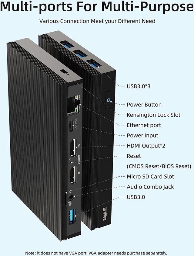 Mini PC Fanless Quieter2Q Windows 11 Pro Celeron J4125 8GB/256GB Small Desktop  Computer Micro PC Support M.2 SSD up to 4TB Dual HDMI 4K 2.4G/5G Wi-Fi Gigabit  Ethernet BT4.2 Win 10,PXE,Plex VESA