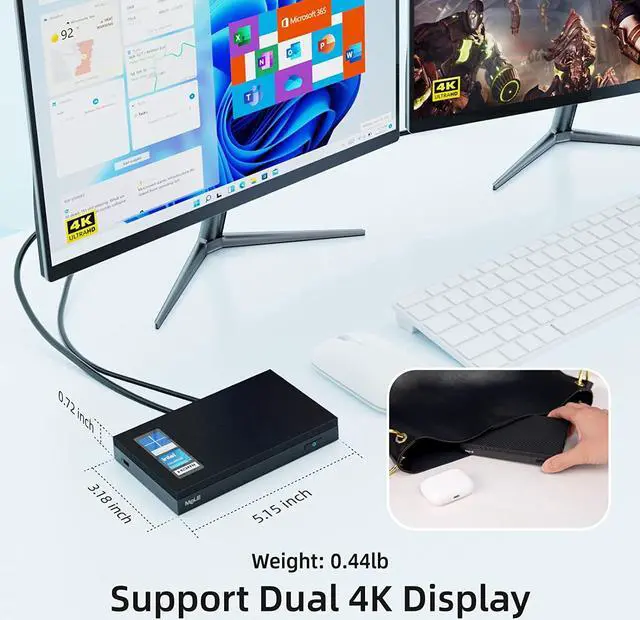 Alt view image 6 of 7 - Mini PC Fanless Quieter3Q Windows 11 Pro N5105 8GB/256GB Small Desktop Computer Micro PC Support M.2 SSD up to 4TB Dual HDMI 4K HDR 2.4G/5G Wi-Fi 6, Gigabit Ethernet BT5.2 Win 10,PXE,USB3.0,VESA Mount