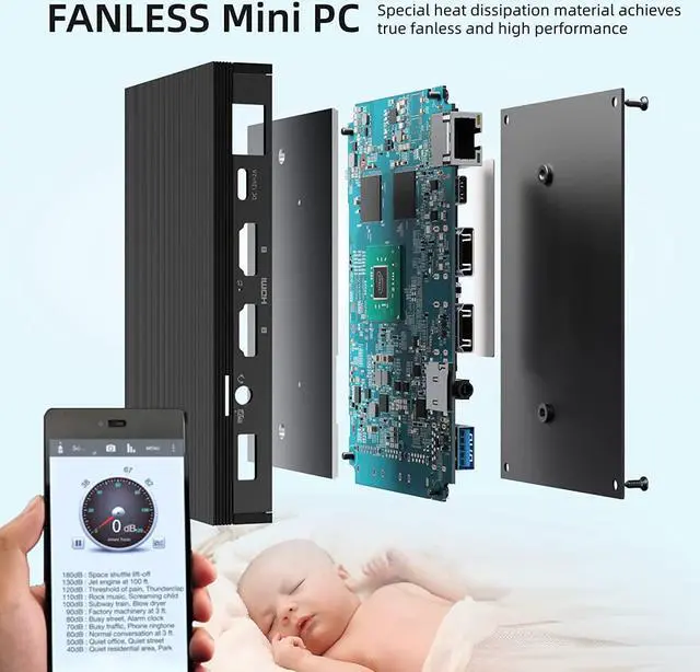 Alt view image 7 of 7 - Mini PC Fanless Quieter3Q Windows 11 Pro N5105 8GB/256GB Small Desktop Computer Micro PC Support M.2 SSD up to 4TB Dual HDMI 4K HDR 2.4G/5G Wi-Fi 6, Gigabit Ethernet BT5.2 Win 10,PXE,USB3.0,VESA Mount