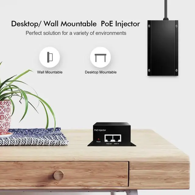 Alt view image 6 of 7 - Gigabit PoE+ Injector, 90W 802.3af/at/bt 1000Mbps, Plug & Play, Desktop/Wall-Mount Metal, Distance Up to 100 Meters (328 ft.)