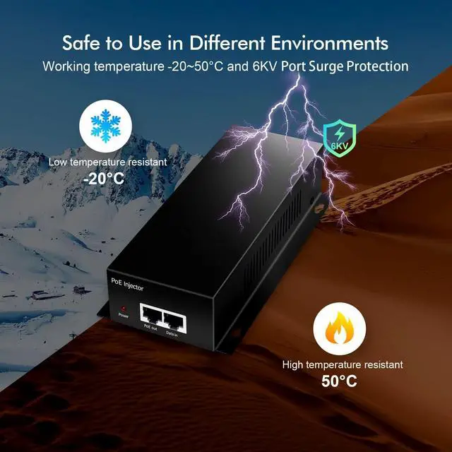 Alt view image 7 of 7 - Gigabit PoE+ Injector, 90W 802.3af/at/bt 1000Mbps, Plug & Play, Desktop/Wall-Mount Metal, Distance Up to 100 Meters (328 ft.)