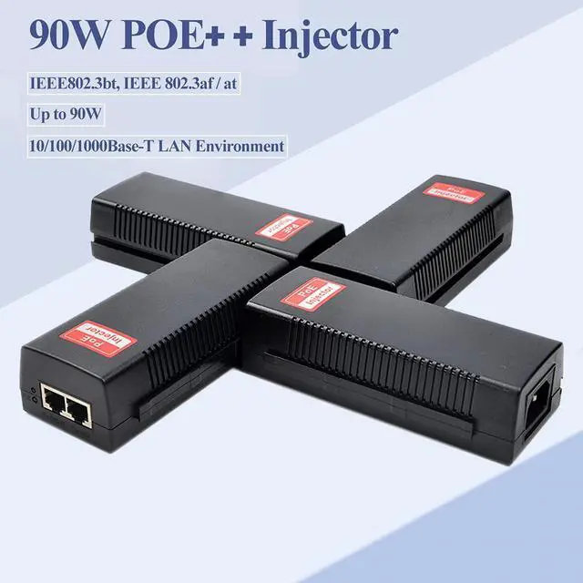 Main image of Gigabit 90W PoE Injector 54-56V Adapter, 10/100/1000Base-T IEEE 802.3bt PoE Standard Active POE+, Plug and Play for Wireless Access Points/PTZ/Videophones