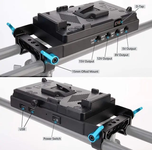 Alt view image 4 of 7 - V-Mount Lock Battery Plate Power Supply Splitter Adapter with 15mm Rod Clamp + BMPCC 4K and 6K Locking DC Cable for Blackmagic Pocket Cinema Camera 4K/6K.
