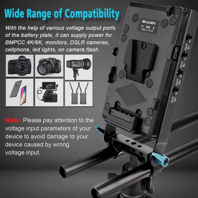 Alt view image 3 of 7 - V-Mount Lock Battery Plate Power Supply Splitter Adapter with 15mm Rod Clamp + BMPCC 4K and 6K Locking DC Cable for Blackmagic Pocket Cinema Camera 4K/6K.