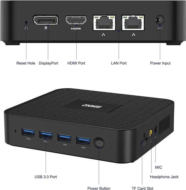 Alt view image 6 of 7 - Mini PC GK41 with Windows 11 Pro 8GB DDR4 256GB SSD Celeron J4125 Processor Quad Core Dual LAN Mini PC, USB3.0 x4, Digital Mic, Mini Computers 4K HDMI/DP Port, Dual Band Wi-Fi Micro PC