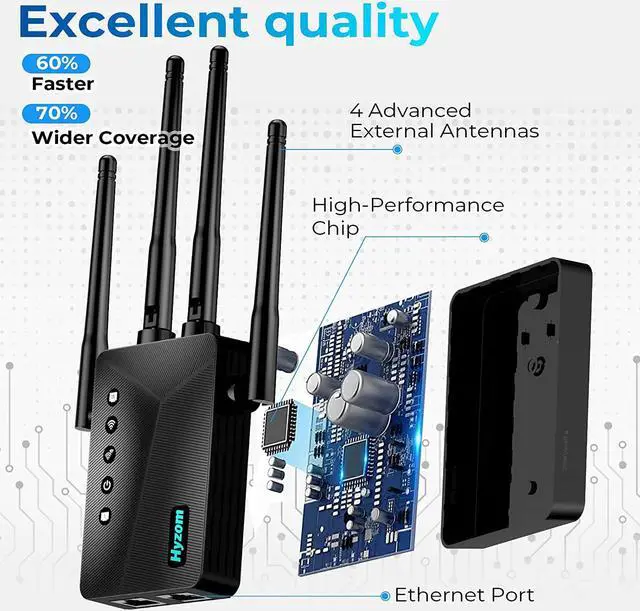 Alt view image 3 of 7 - WiFi Extender - Wireless Signal Range Booster up to 9882 sq.ft for Home, Internet Repeater and Signal Amplifier with Ethernet Port - 1-Key Setup, 5 Modes, Connect up to 40 Devices