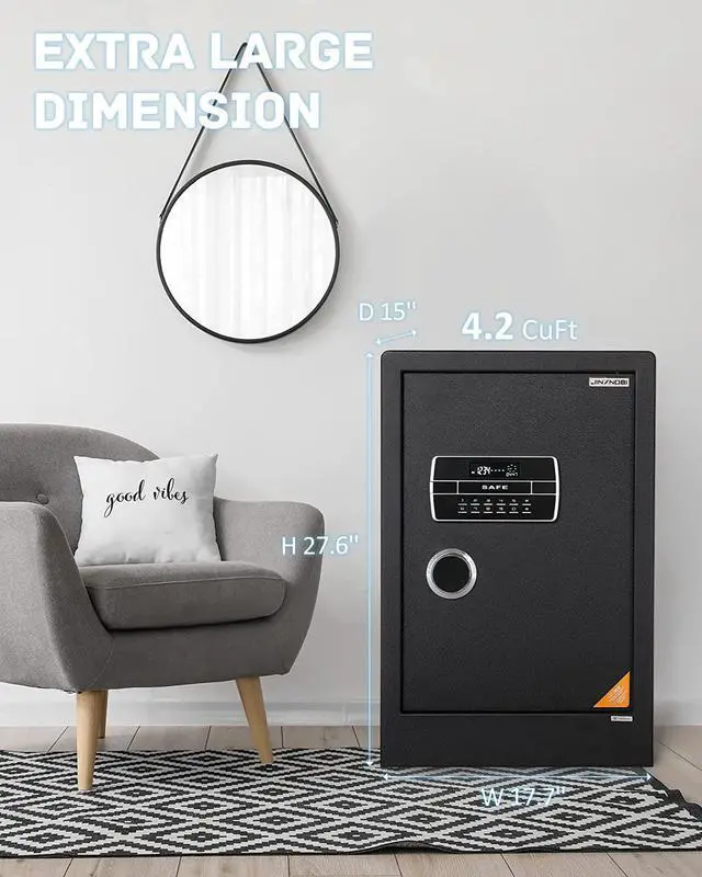 Alt view image 3 of 7 - Large Safe Box for Home,4.2 Cubic Feet Home Safe Box,27.6in Security Safe Box,Big Safe with Electronic Keypad Digital Lock for Home Office Hotel,Secure Cash,Guns,Documents,Jewelry