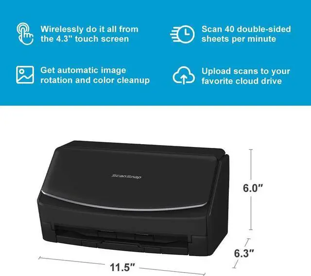 Alt view image 2 of 6 - Fujitsu ScanSnap Wireless or USB High-Speed Cloud Enabled Document, Photo & Receipt Scanner with Large Touchscreen and Auto Document Feeder for Mac or PC, iX1600-Black