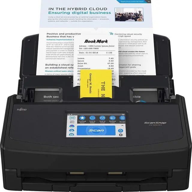 Main image of Fujitsu ScanSnap Wireless or USB High-Speed Cloud Enabled Document, Photo & Receipt Scanner with Large Touchscreen and Auto Document Feeder for Mac or PC, iX1600-Black
