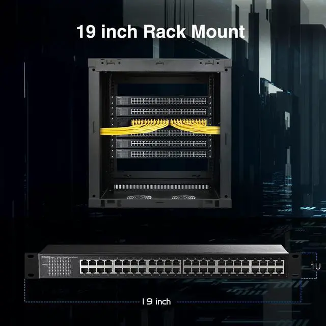Alt view image 7 of 7 - 48 Port Gigabit Ethernet Switch, Dual Power Supply, Fanless Metal Rackmount Unmanaged Plug and Play Network Switch