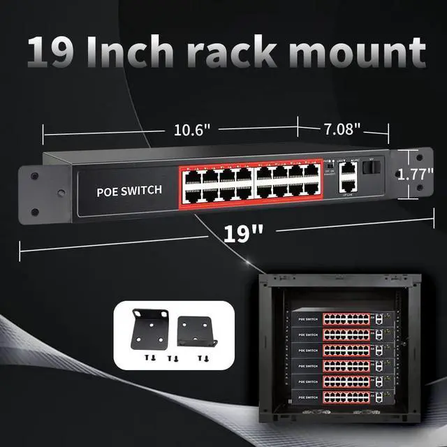 Alt view image 6 of 7 - PoE Switch with 16 POE Ports +2 Gigabit Uplink,1 x 1G SFP,802.3af/at PoE+ 100Mbps, 240W Built-in Power, Extend to 250Meter,Unmanaged Metal Plug and Play