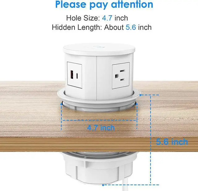 Alt view image 6 of 7 - Automatic Pop Up Outlet for Countertop, 4.7inch Retractable Recessed Pop Up Socket with 15W Wireless Charger, 4 AC Plug, PD 20W USB-A and USB-C 6FT Cord for Conference Kitchen Garage Workbench (White)