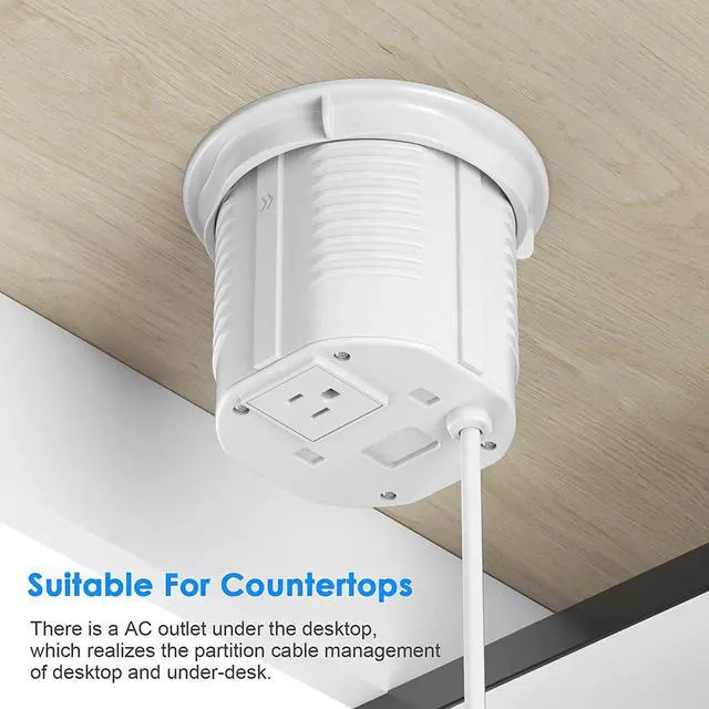 Alt view image 7 of 7 - Automatic Pop Up Outlet for Countertop, 4.7inch Retractable Recessed Pop Up Socket with 15W Wireless Charger, 4 AC Plug, PD 20W USB-A and USB-C 6FT Cord for Conference Kitchen Garage Workbench (White)