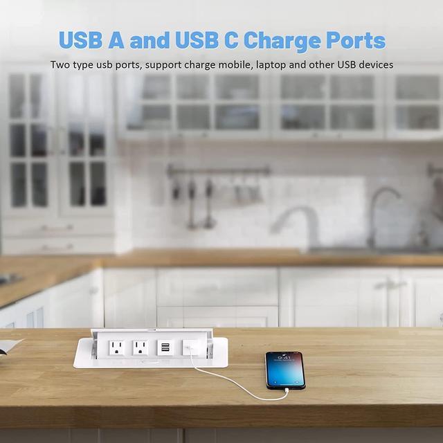 Alt view image 6 of 7 - Pop Up Outlets with USB C Ports, Recessed Hidden Countertop Outlet Connectivity Box, Conference Table Power Hub Power Strip Pop Up Socket with 2 AC Outlet, USB A & USB C Ports, UL Listed