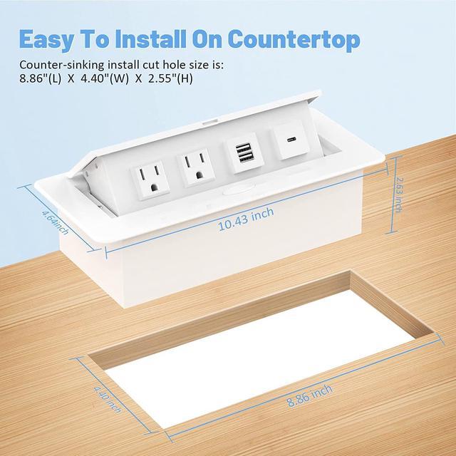 Alt view image 3 of 7 - Pop Up Outlets with USB C Ports, Recessed Hidden Countertop Outlet Connectivity Box, Conference Table Power Hub Power Strip Pop Up Socket with 2 AC Outlet, USB A & USB C Ports, UL Listed