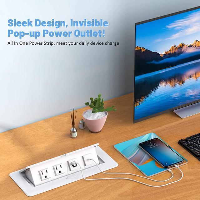 Alt view image 5 of 7 - Pop Up Outlets with USB C Ports, Recessed Hidden Countertop Outlet Connectivity Box, Conference Table Power Hub Power Strip Pop Up Socket with 2 AC Outlet, USB A & USB C Ports, UL Listed